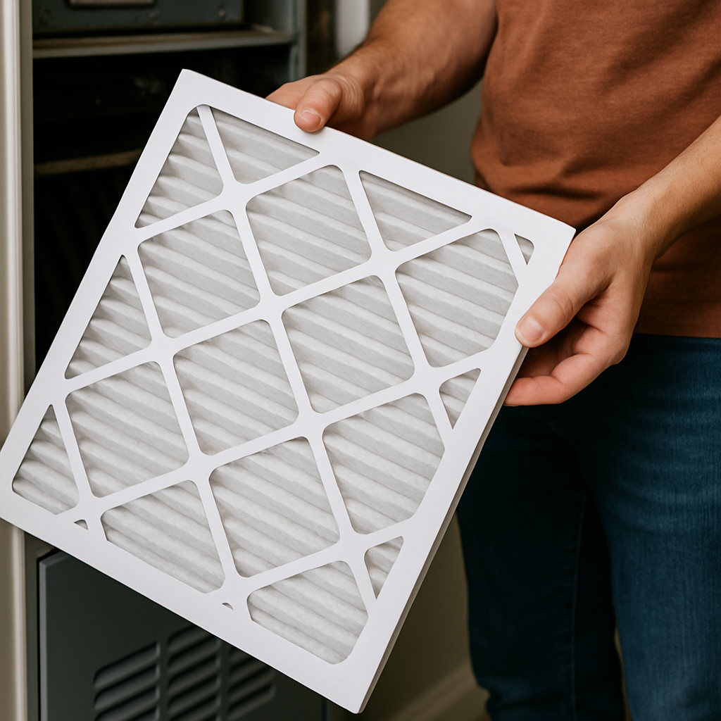 A Homeowner Checking Their HVAC Filter Cropped